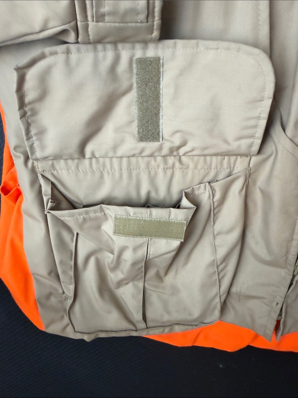 Men's Tan Field Jacket with High-Vis Orange Quilted Shoulders - Picture 10 of 16